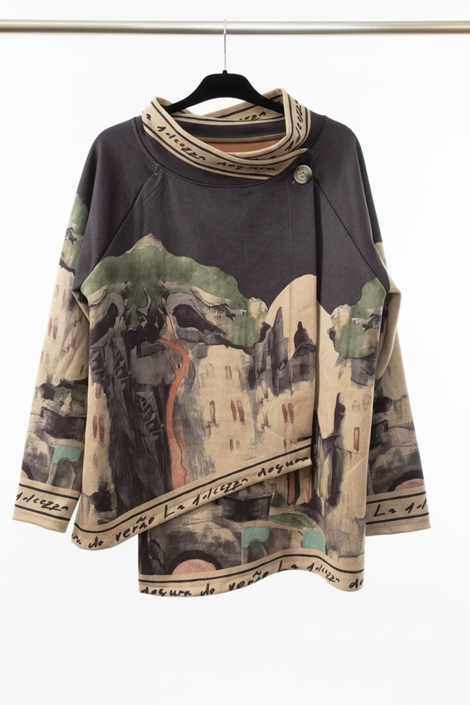 Black Italian watercolor asymmetric jacket by Take me to Italy