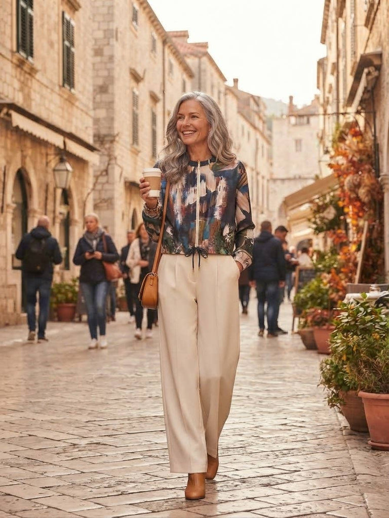 Navy Blue Italian watercolor bomber jacket by Take me to Italy