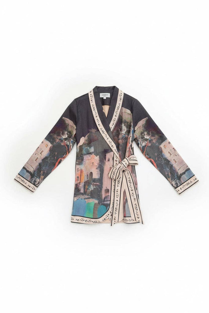 Black Italian watercolor wrap jacket by Take me to Italy