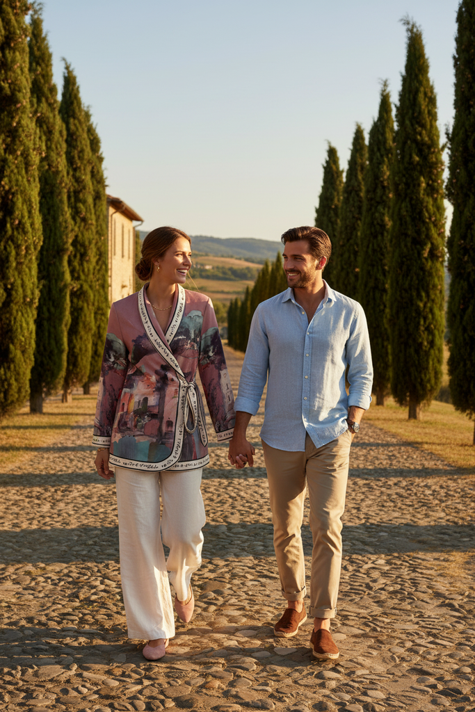 Rose Pink Italian watercolor wrap jacket by Take me to Italy