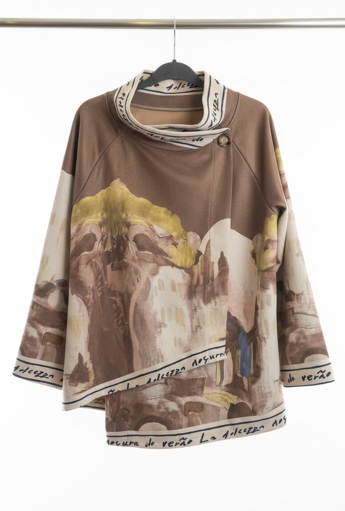 Brown Italian watercolor asymmetric jacket by Take me to Italy
