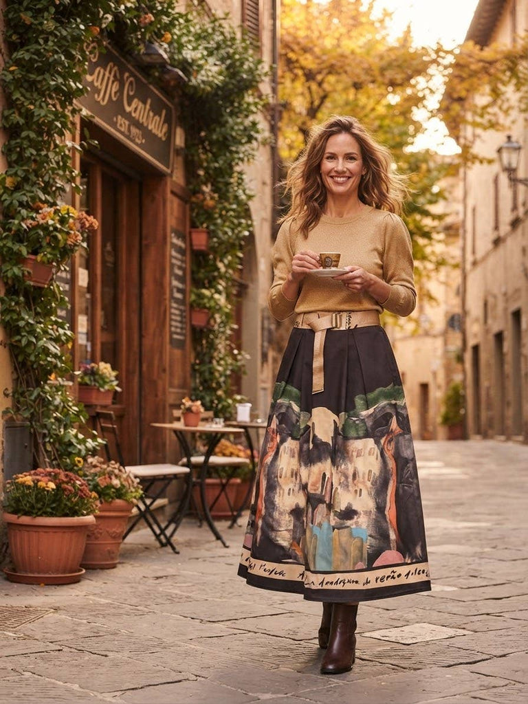Black Italian watercolor midi skirt by Take me to Italy