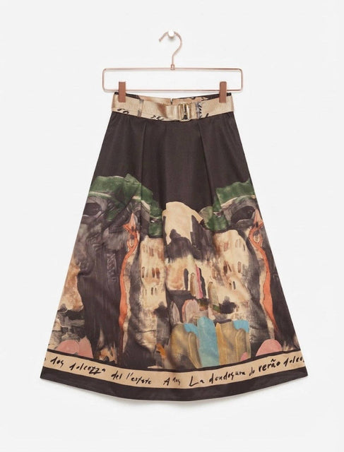 Black Italian watercolor midi skirt by Take me to Italy