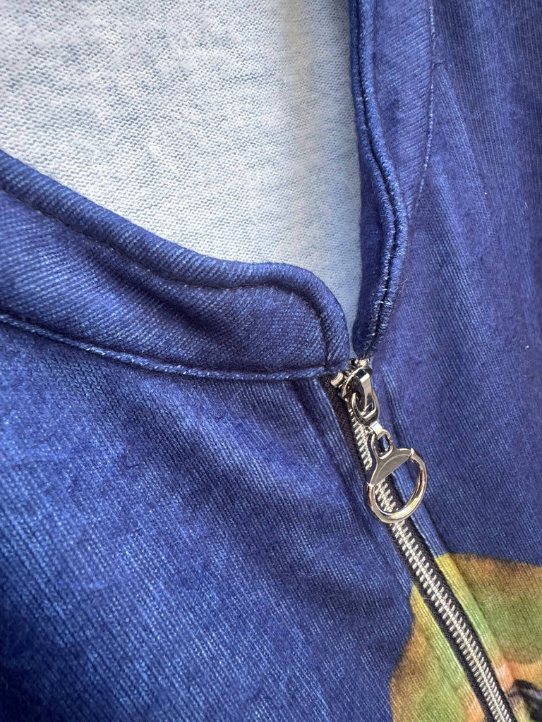Navy Blue Italian watercolor zip-up jacket by Take me to Italy