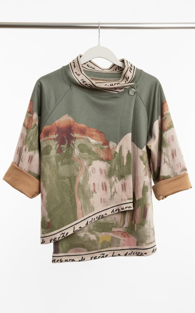 Olive Green Italian watercolor asymmetric jacket by Take me to Italy