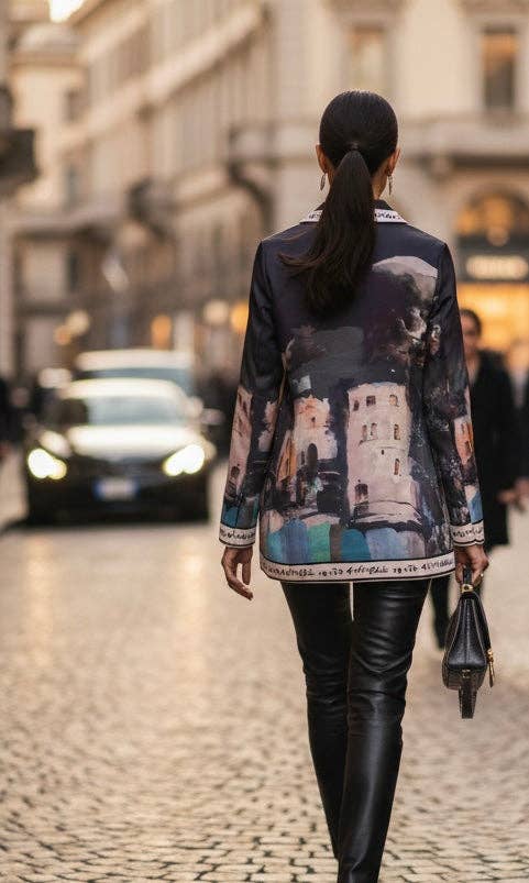 Black Italian watercolor wrap jacket by Take me to Italy