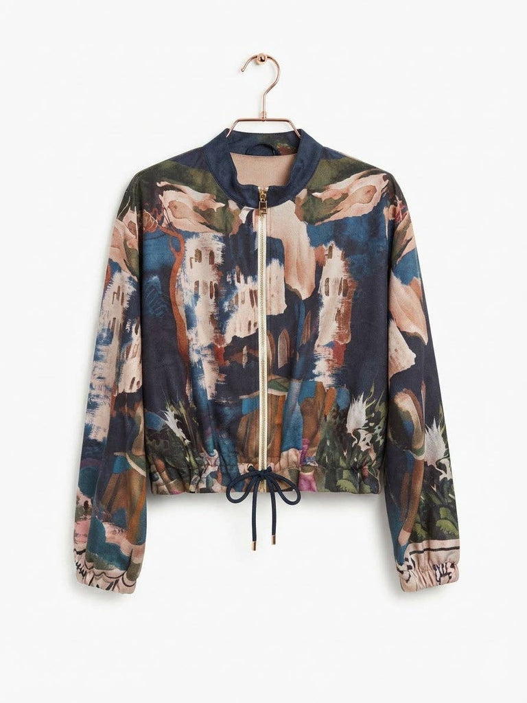 Navy Blue Italian watercolor bomber jacket by Take me to Italy