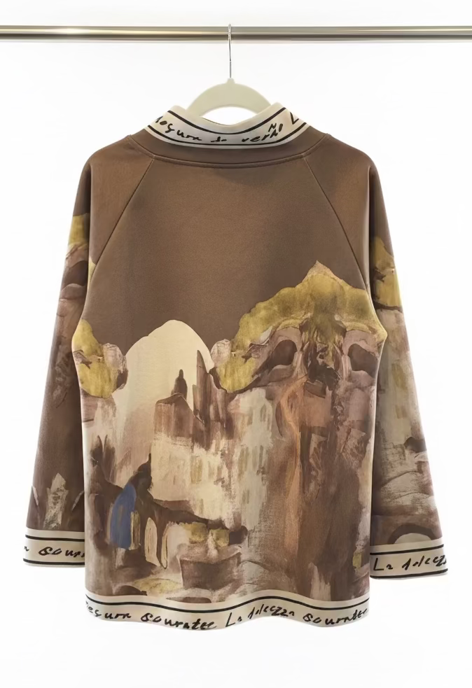 Brown Italian watercolor asymmetric jacket by Take me to Italy