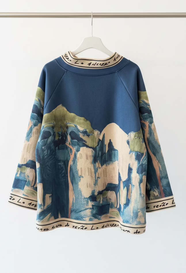 Navy Blue Italian watercolor asymmetric jacket by Take me to Italy