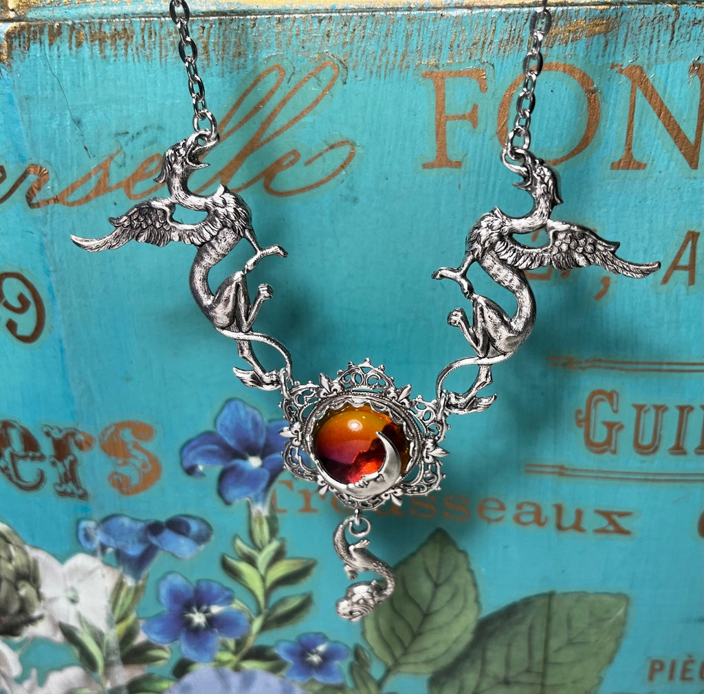 Moon Over Avalon necklace — Arcane Angel, winged mythical creatures and moon pendant