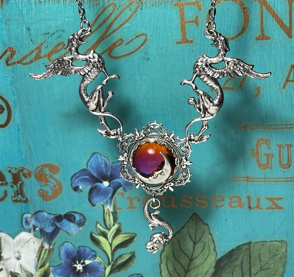Moon Over Avalon necklace — Arcane Angel, winged mythical creatures and moon pendant