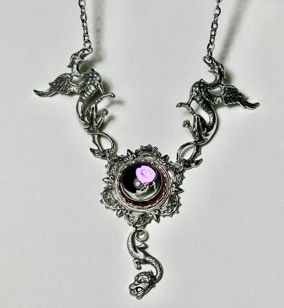 Moon Over Avalon necklace — Arcane Angel, winged mythical creatures and moon pendant