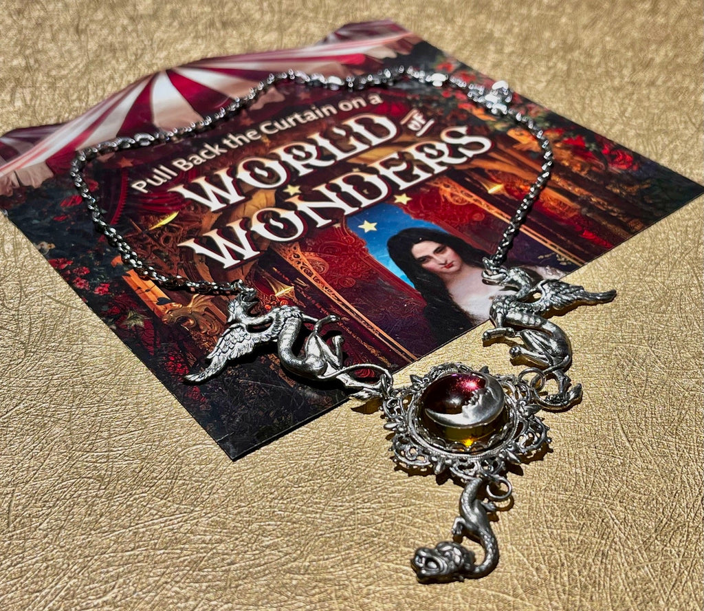 Moon Over Avalon necklace — Arcane Angel, winged mythical creatures and moon pendant