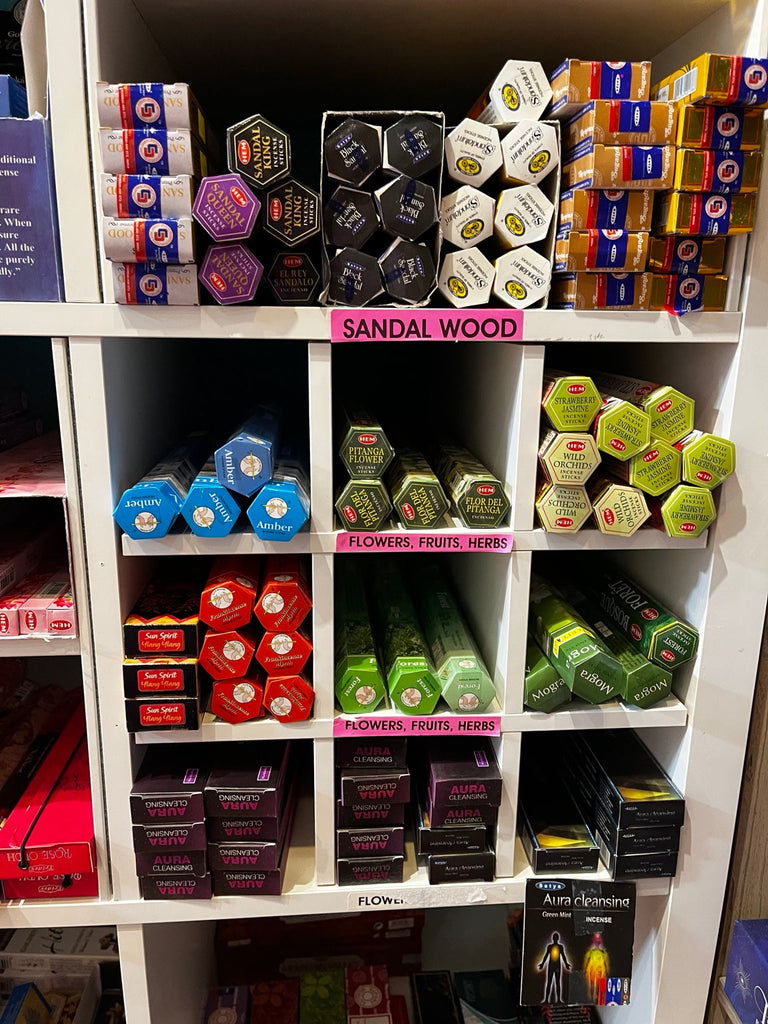 Bella's Miracle Shop White Rock Beach — incense fragrance shelves