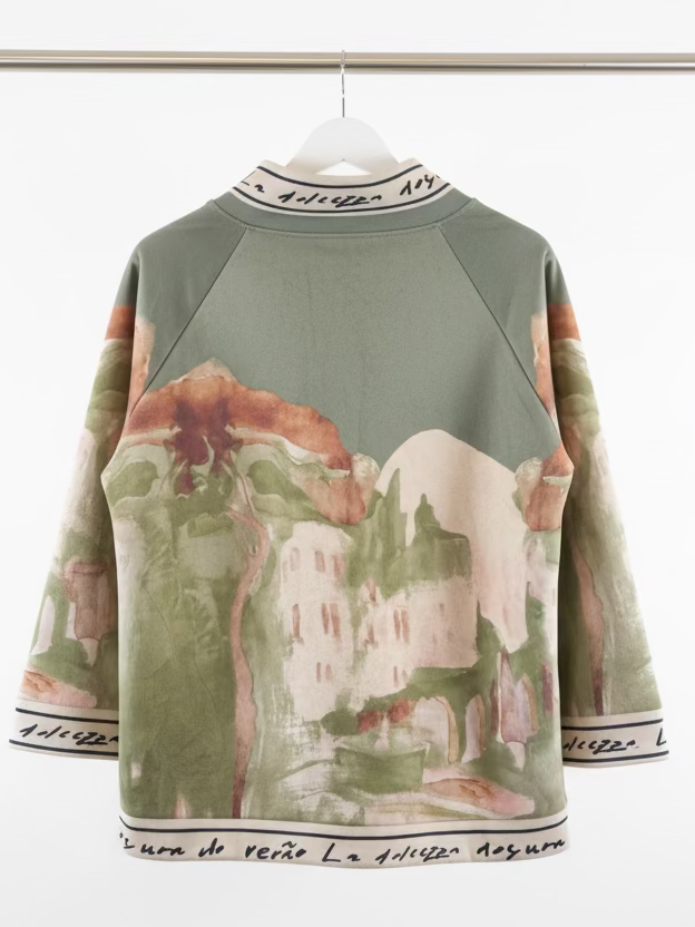 Olive Green Italian watercolor asymmetric jacket by Take me to Italy