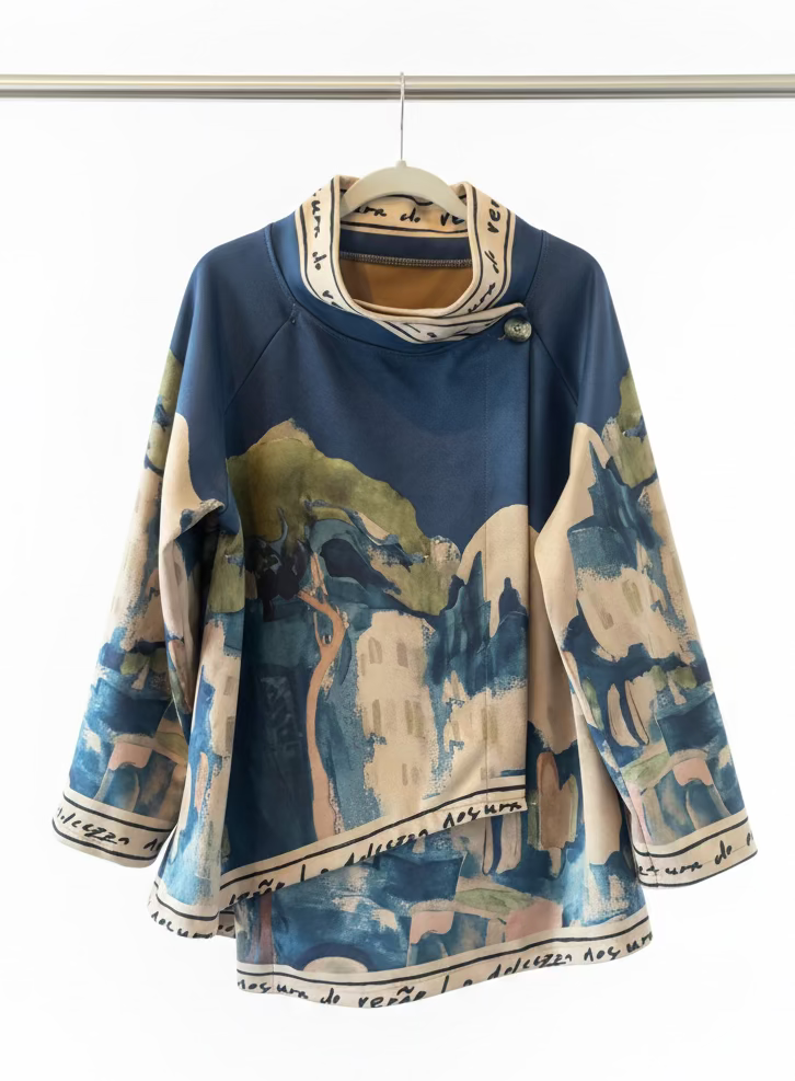 Navy Blue Italian watercolor asymmetric jacket by Take me to Italy