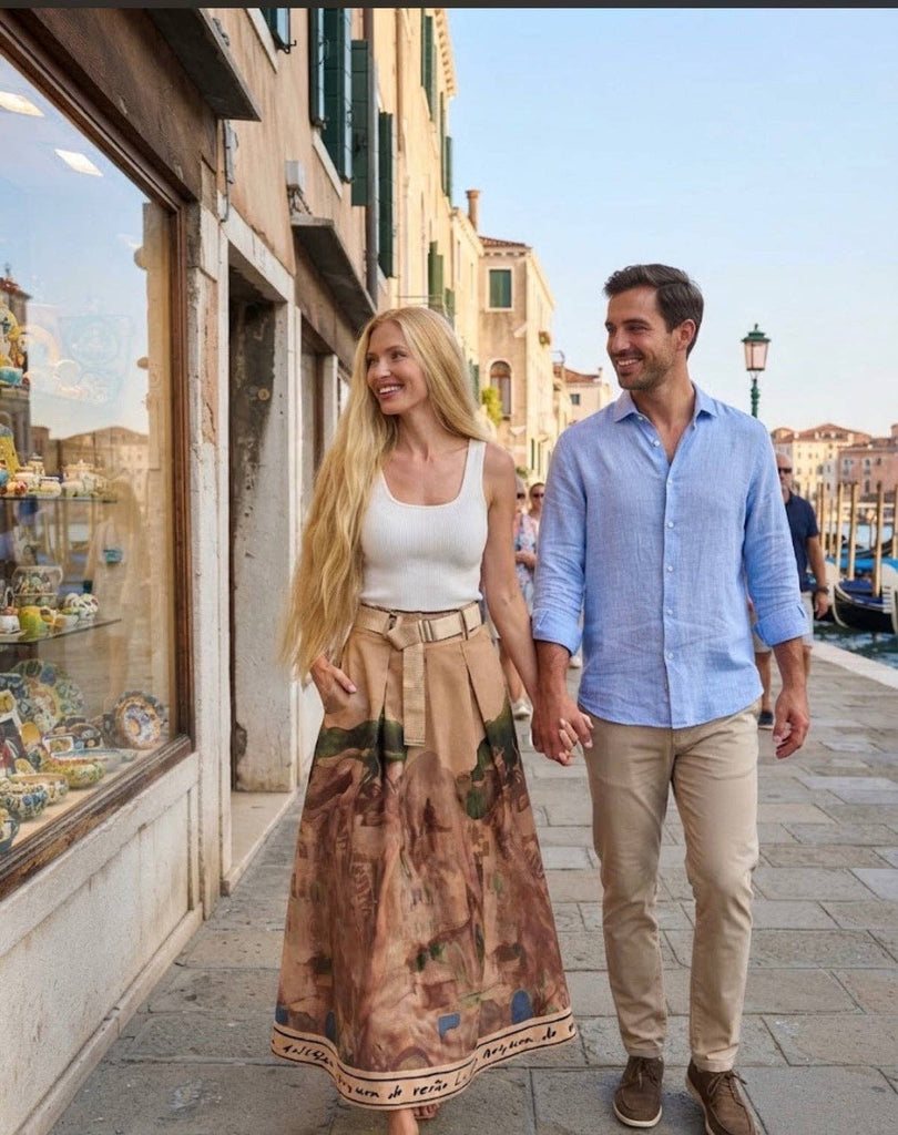 Dark Beige Italian watercolor midi skirt by Take me to Italy