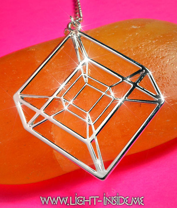 Tesseract Four Dimensional Cube Sacred Geometry Necklace